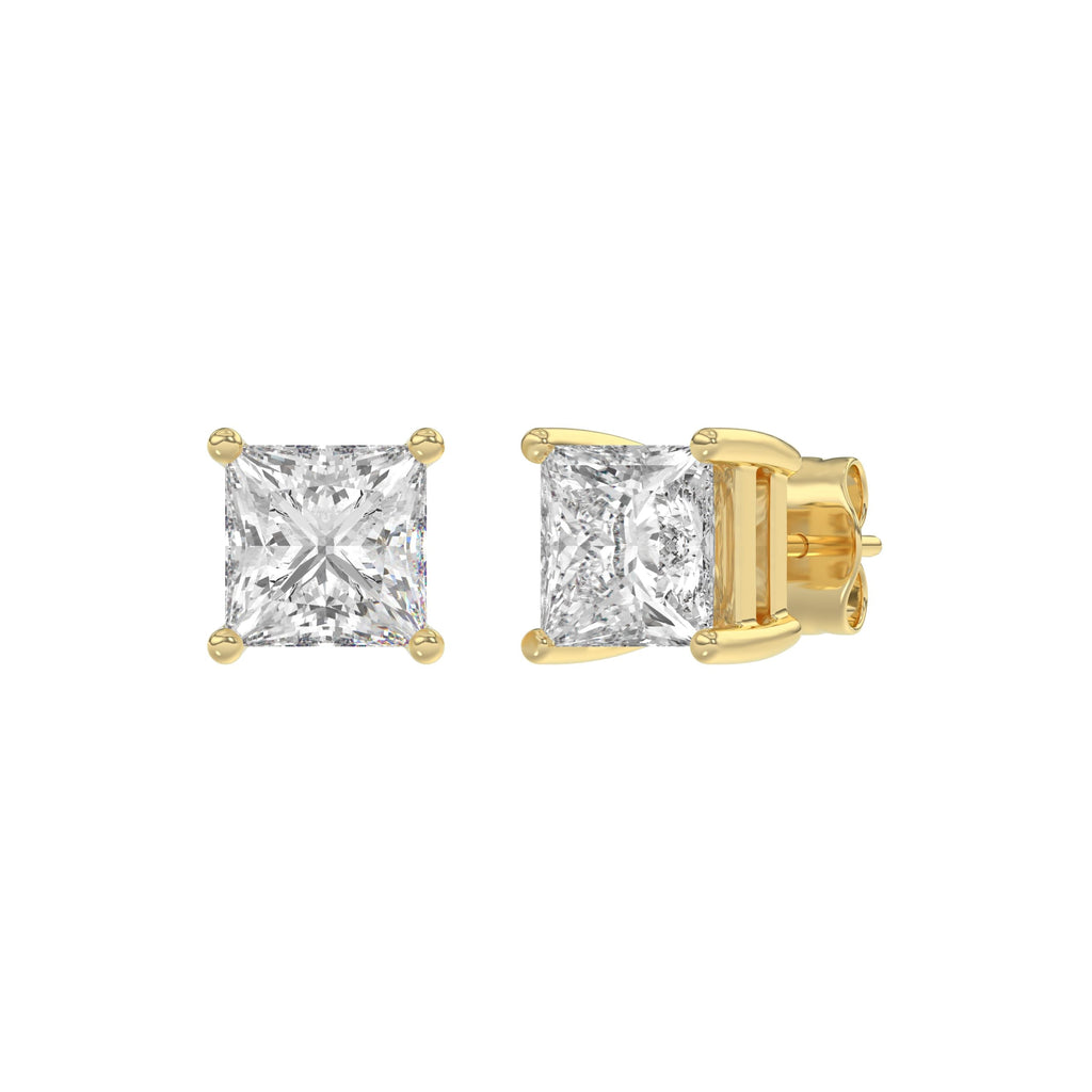 4-Prong Basket Princess Diamond Stud Earrings 3 ct