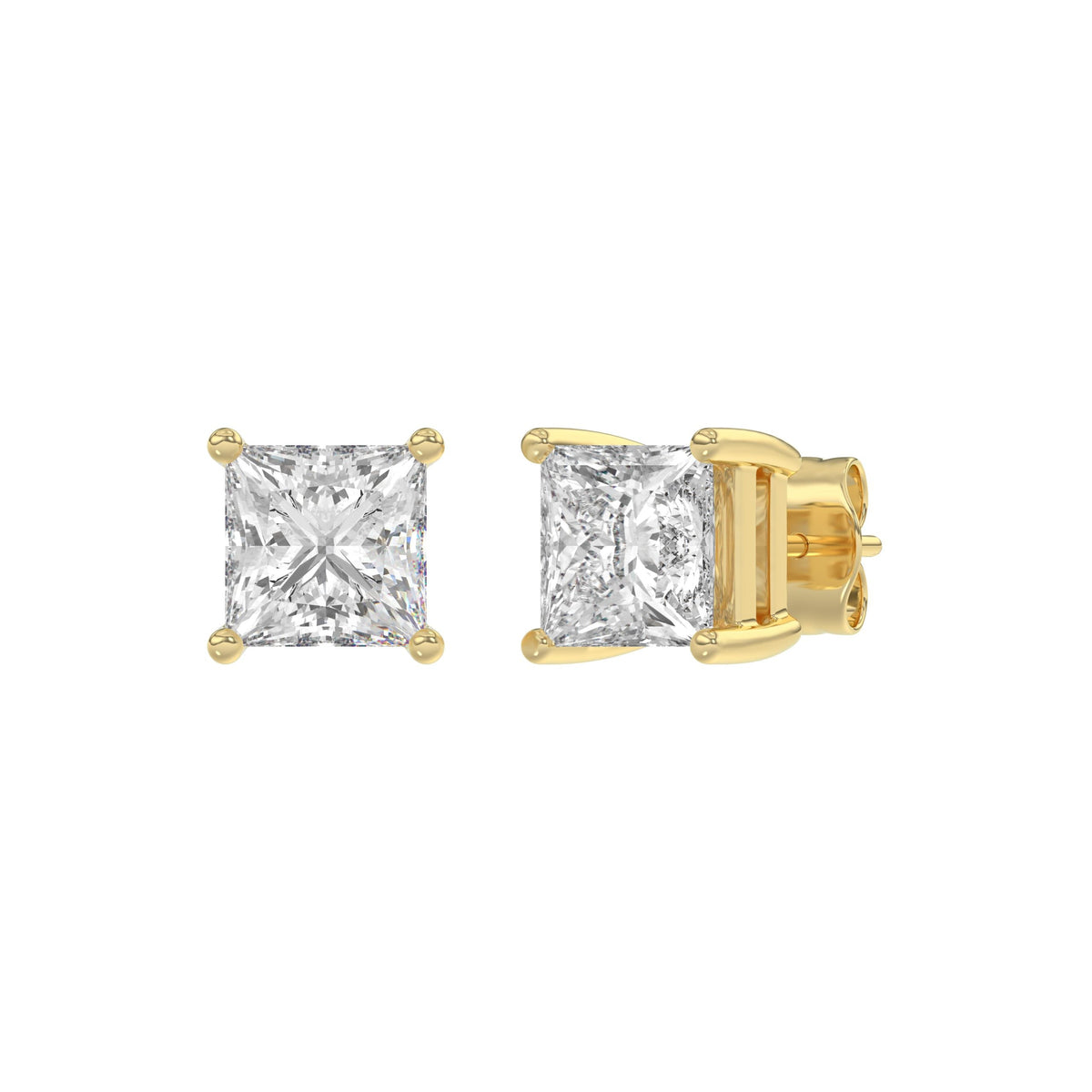 4-Prong Basket Princess Diamond Stud Earrings 3 ct