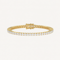 High-carat basket 4-prong diamond tennis bracelet in yellow gold, full view
