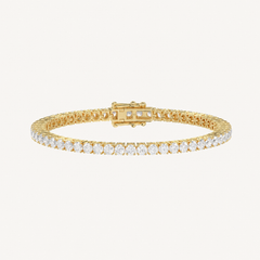 High-carat basket 4-prong diamond tennis bracelet in yellow gold, full view