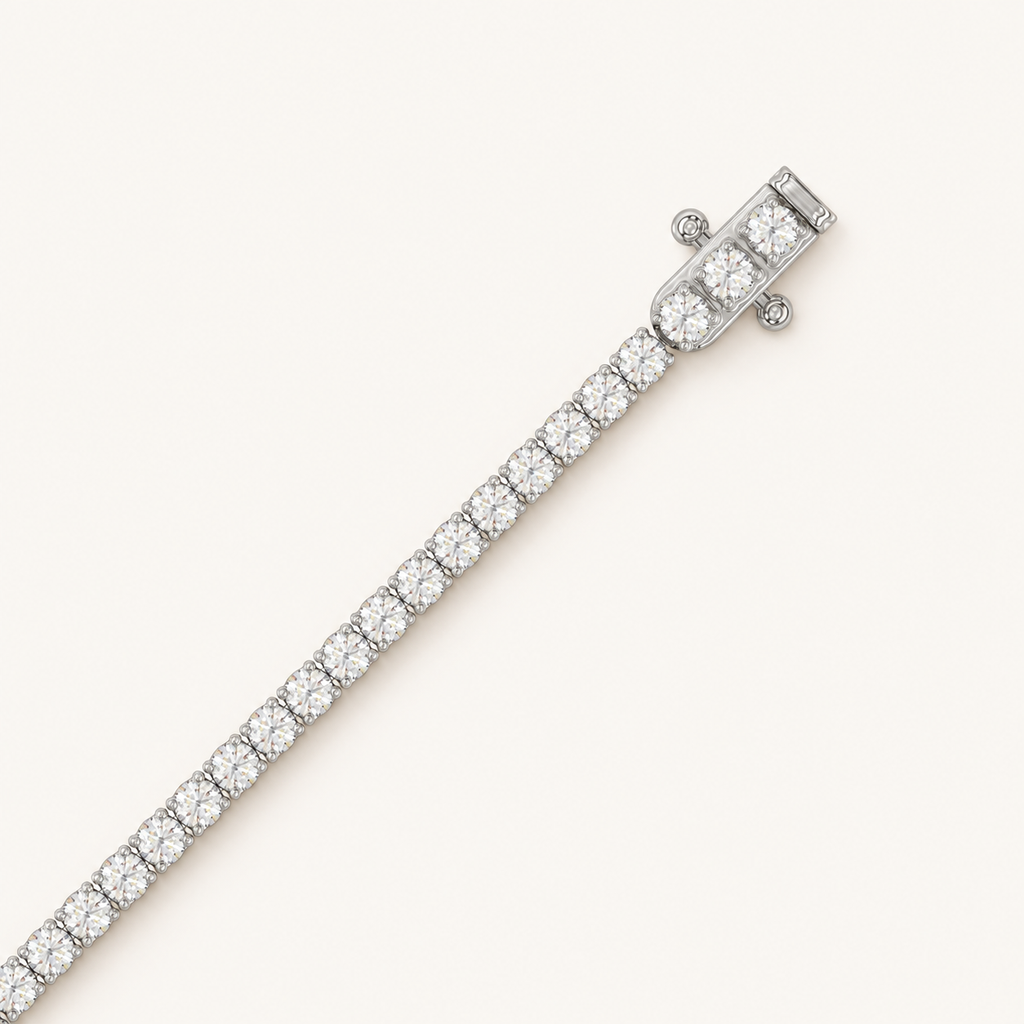Basket 4-prong white-gold tennis bracelet with closed clasp