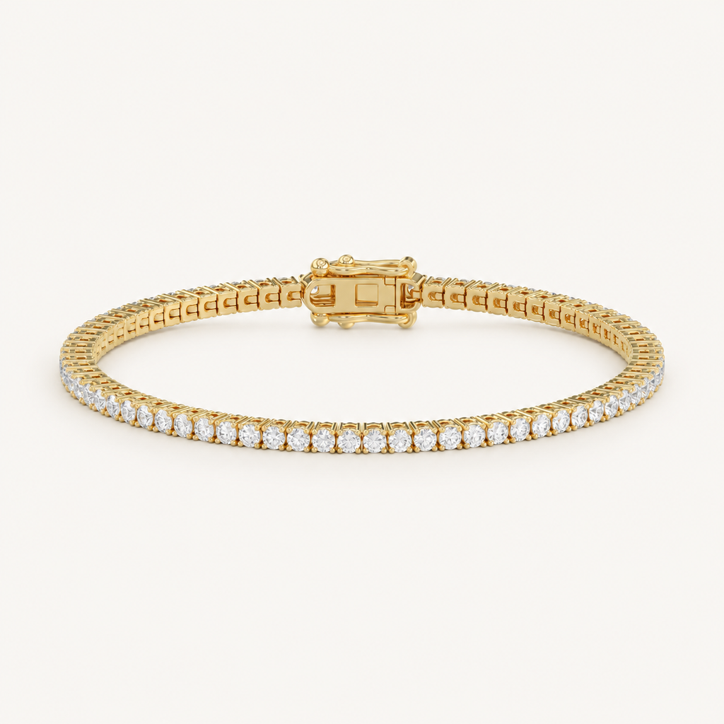 Basket 4-prong lab-grown diamond tennis bracelet in yellow gold