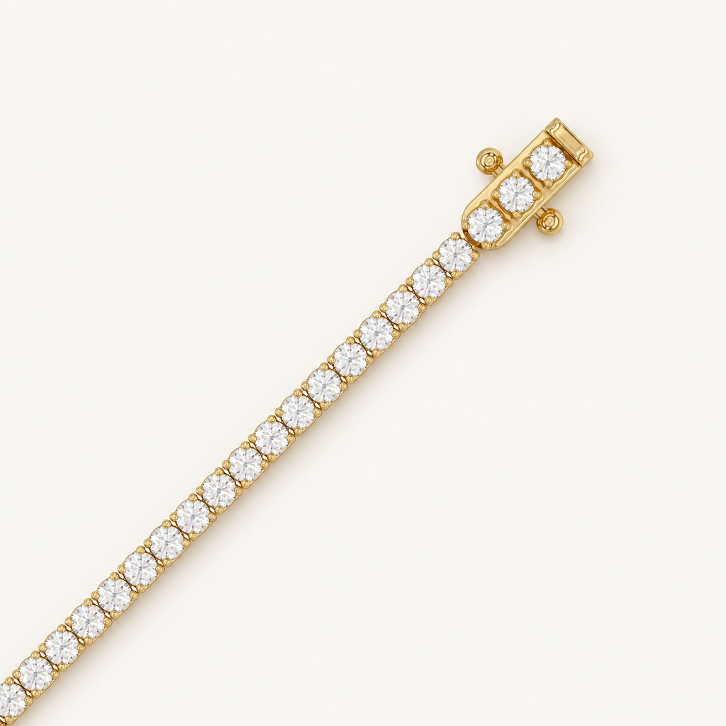 Basket 4-prong yellow-gold tennis bracelet with closed clasp