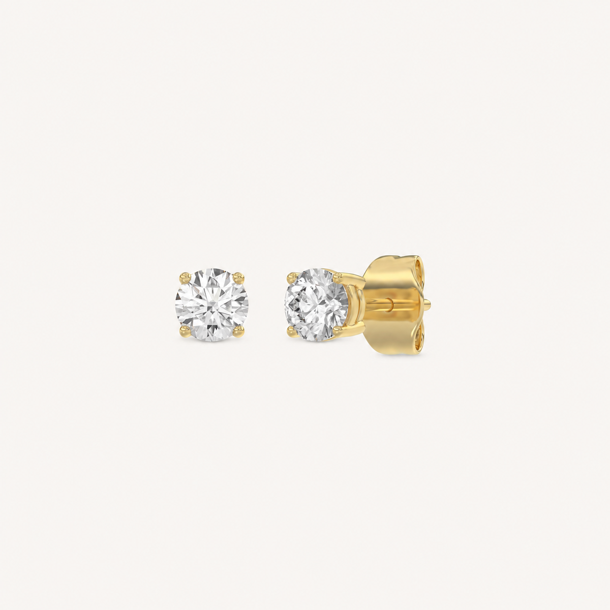 4-prong basket lab-grown diamond stud earrings in yellow gold, 0.5 ct total weight