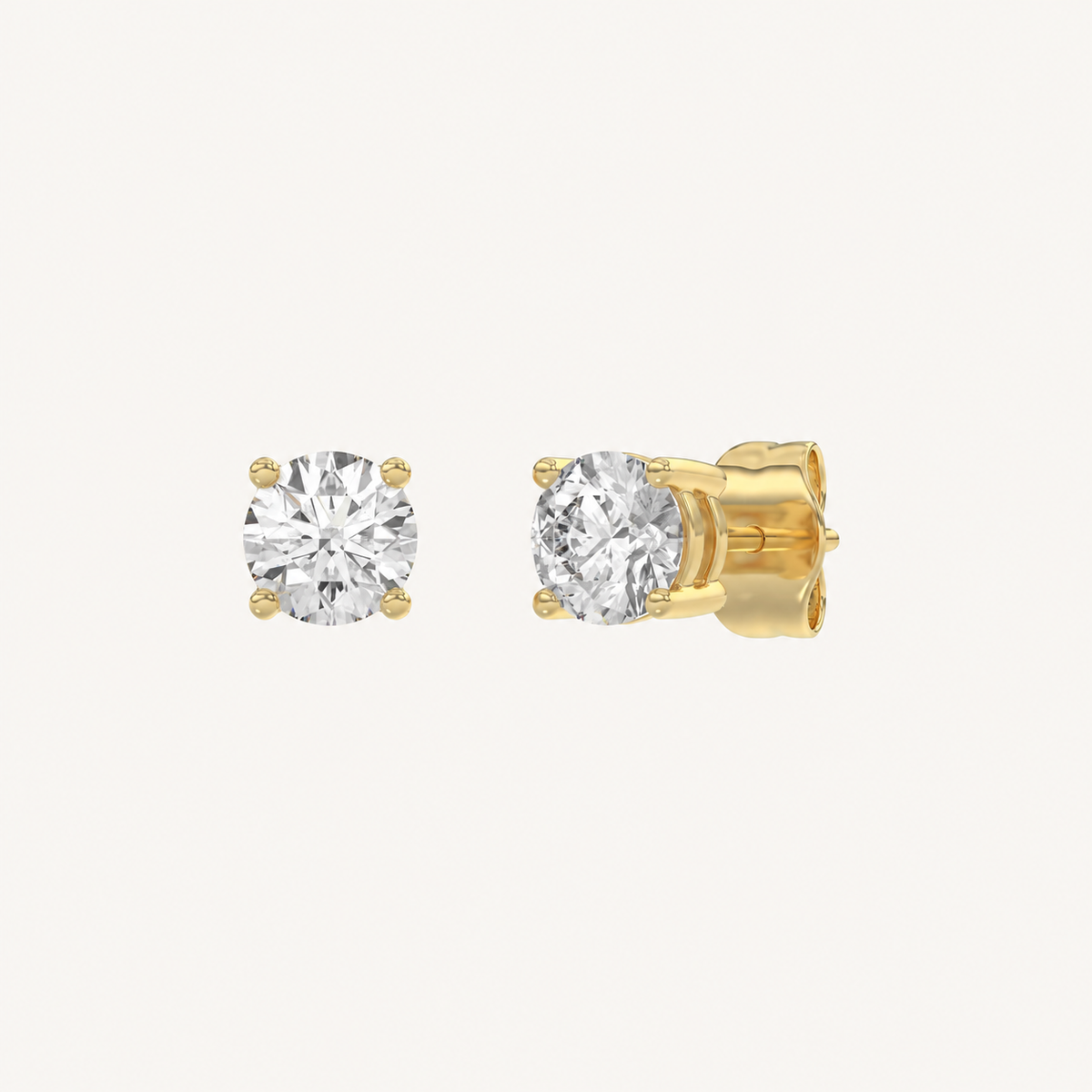 4-prong basket lab-grown diamond stud earrings in yellow gold, 1.5 ct total weight