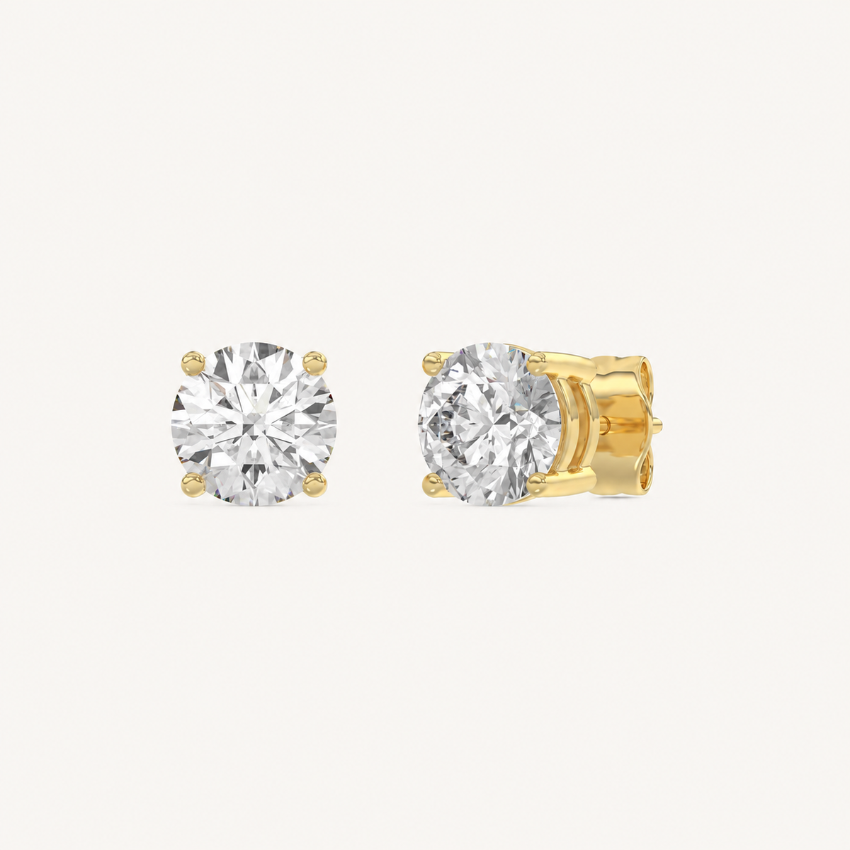 4-prong basket lab-grown diamond stud earrings in yellow gold, 2 ct total weight