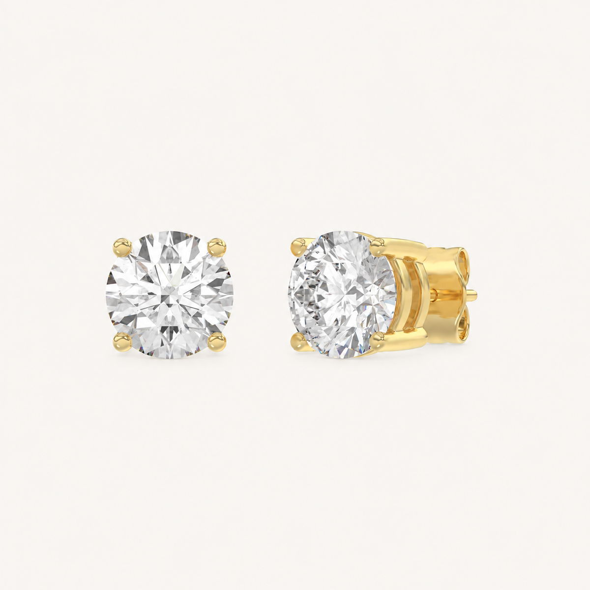 4-prong basket lab-grown diamond stud earrings in yellow gold, 3 ct total weight