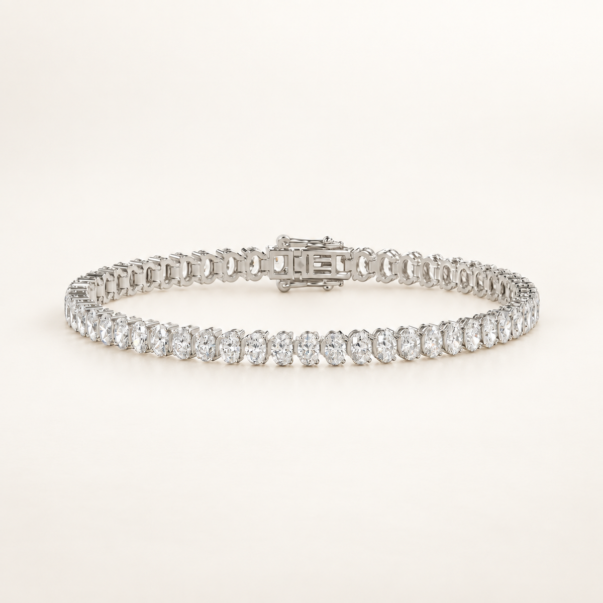 White gold oval-cut lab-grown diamond tennis bracelet, front view