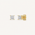 Yellow gold princess-cut four-prong basket lab-grown diamond stud earrings, 0.5 ct total weight
