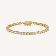 Emerald-cut lab-grown diamond tennis bracelet in yellow gold, full bracelet
