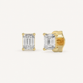 Emerald-cut lab-grown diamond stud earrings in yellow gold, 0.5 ct total