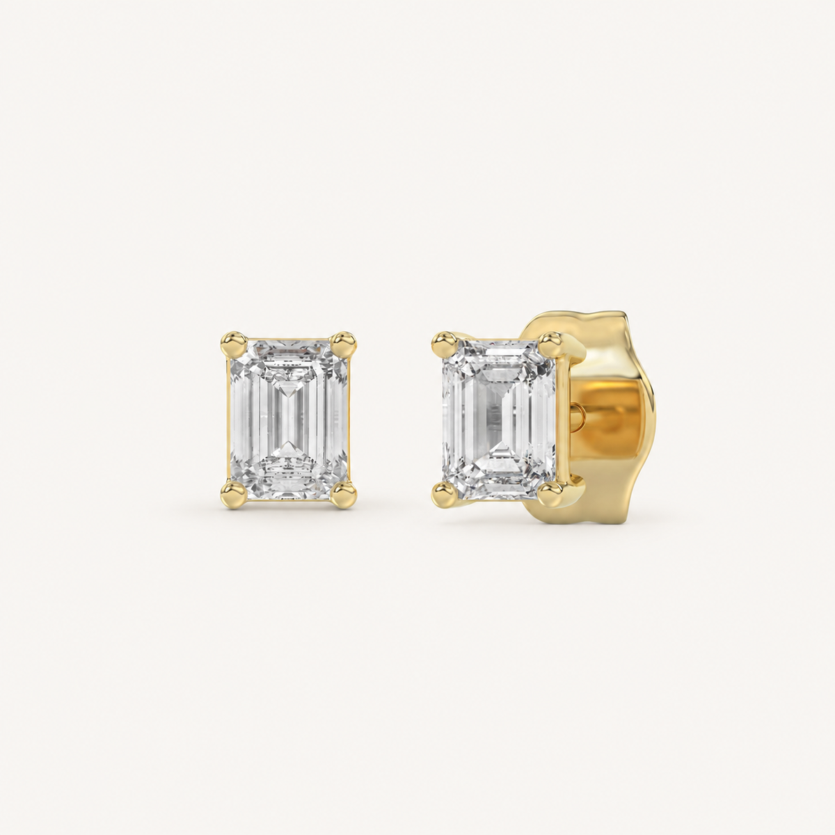 Emerald-cut lab-grown diamond stud earrings in yellow gold, 0.5 ct total