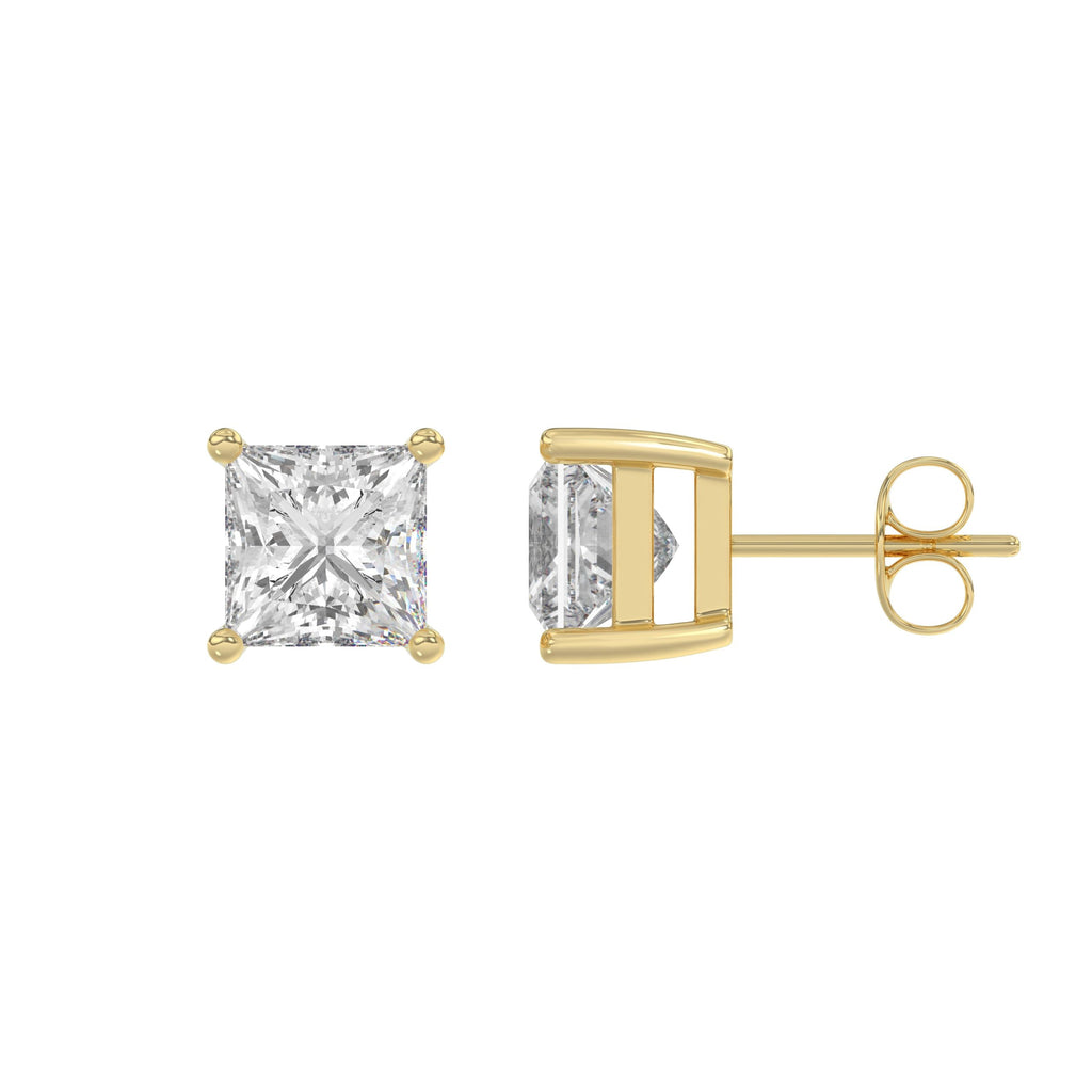 4-Prong Basket Princess Diamond Stud Earrings 3 ct