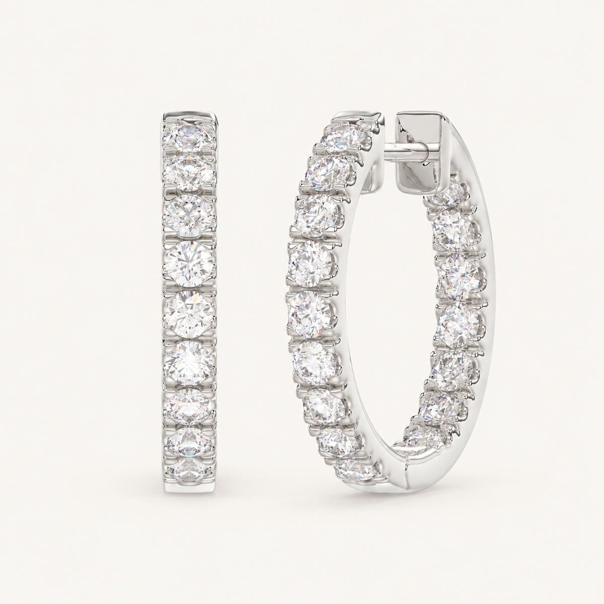 Inside-out round lab-grown diamond hoop earrings in white gold, 1 ct total