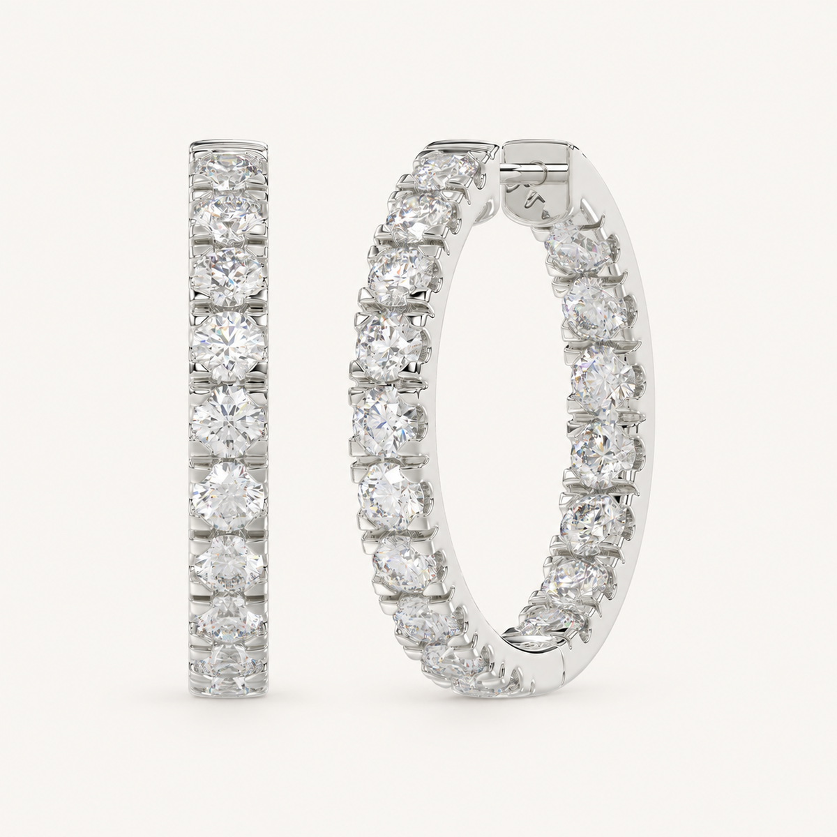 Inside-out round lab-grown diamond hoop earrings in white gold, 2 ct total