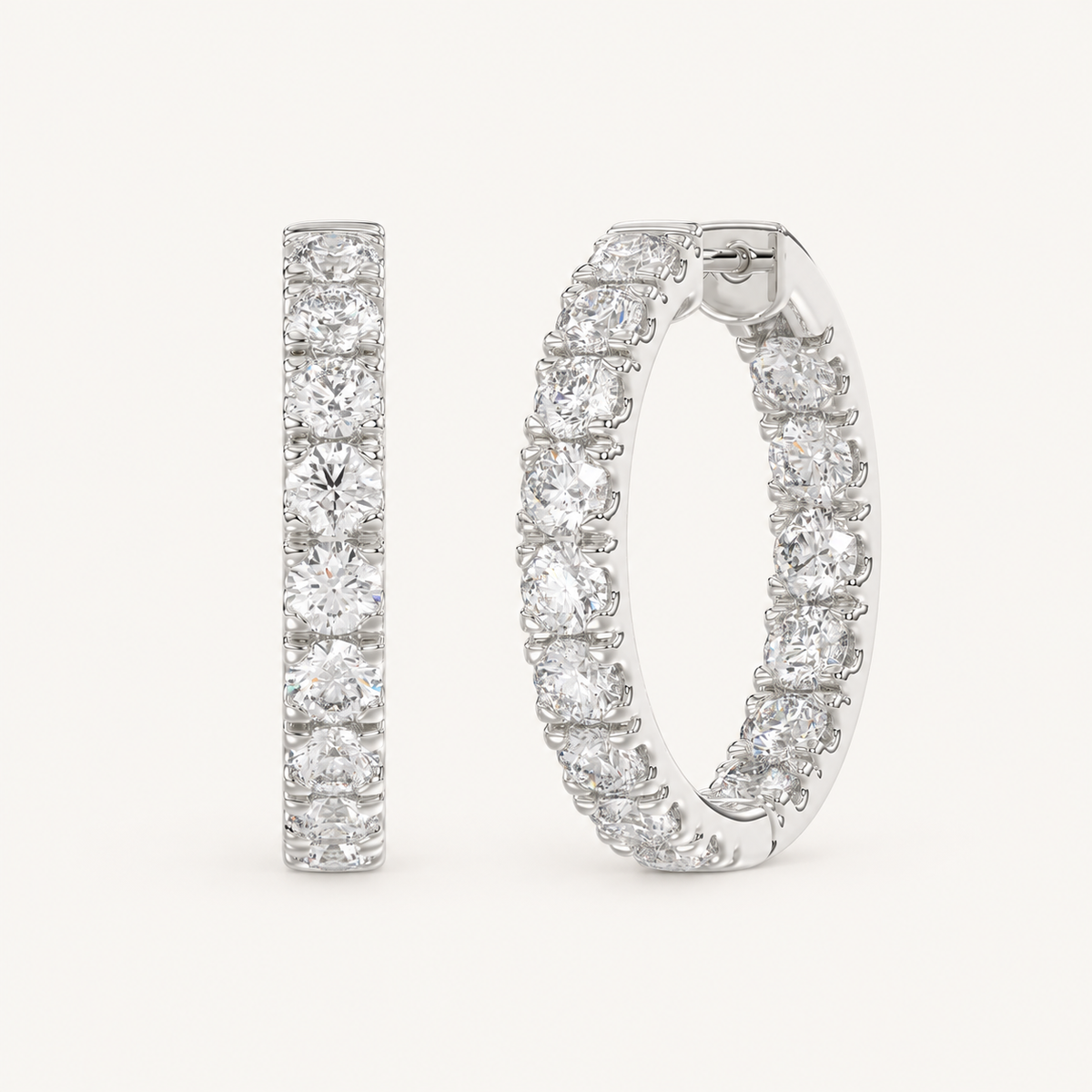 Inside-out round lab-grown diamond hoop earrings in white gold, 3 ct total