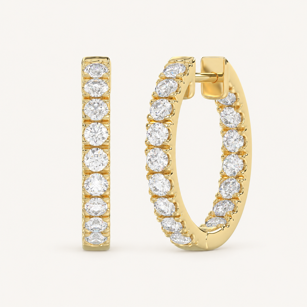 Inside-out round lab-grown diamond hoop earrings in yellow gold, 1 ct total