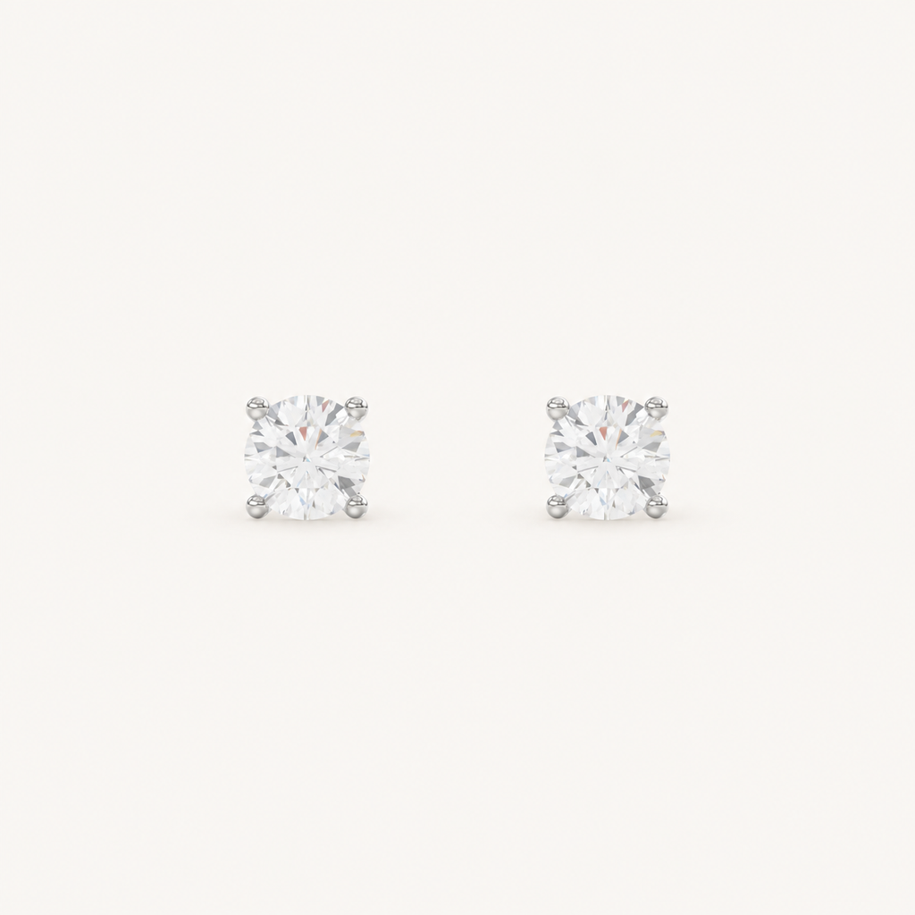 Four-prong martini lab-grown diamond stud earrings in white gold, front view
