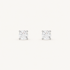 Four-prong martini lab-grown diamond stud earrings in white gold, front view