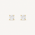 Round lab-grown diamond four-prong martini stud earrings in yellow gold