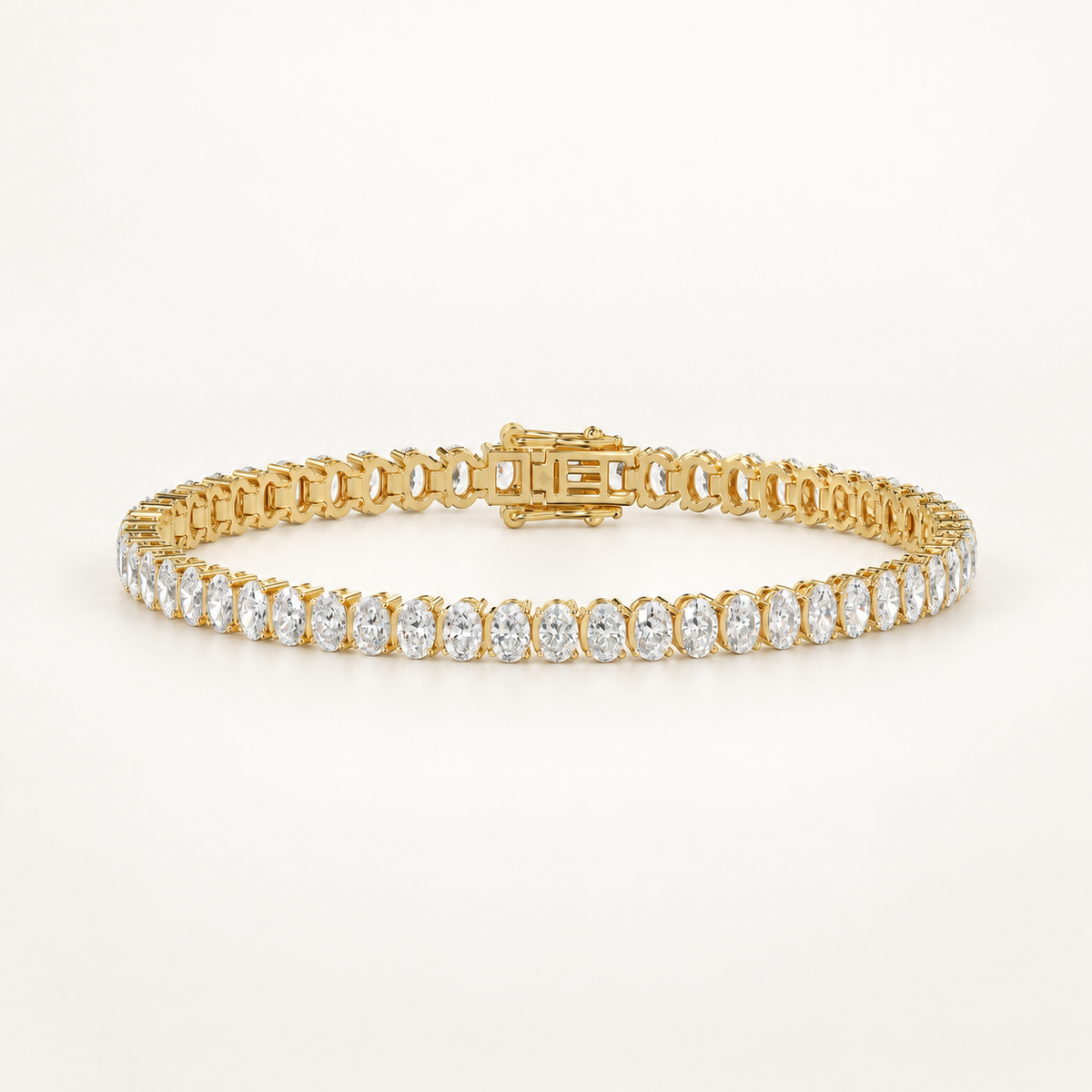 Oval-cut lab-grown diamond tennis bracelet in 14K yellow gold