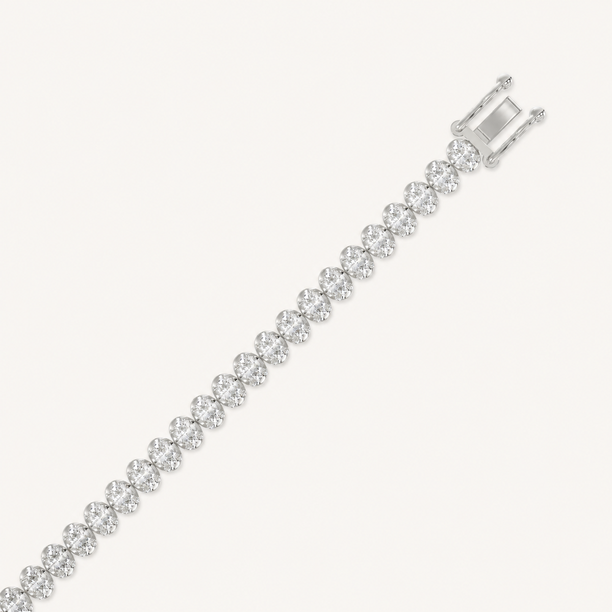 Oval-cut lab-grown diamond tennis bracelet in white gold, open clasp detail