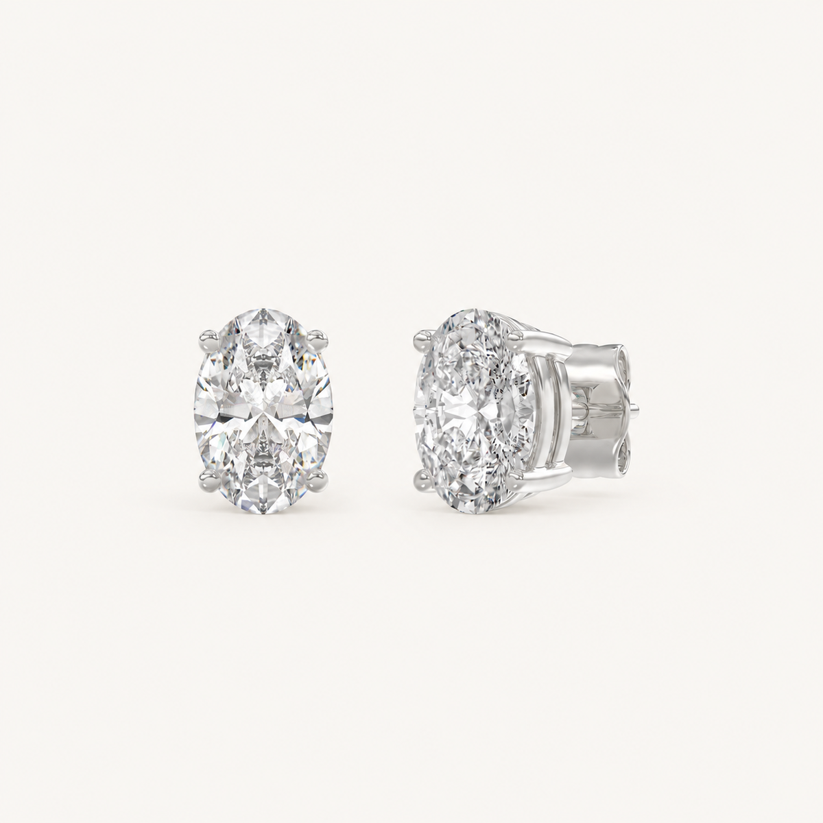 Oval lab-grown diamond stud earrings in white gold, 2 ct total