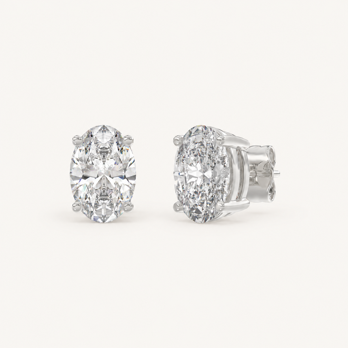 Oval lab-grown diamond stud earrings in white gold, 3 ct total
