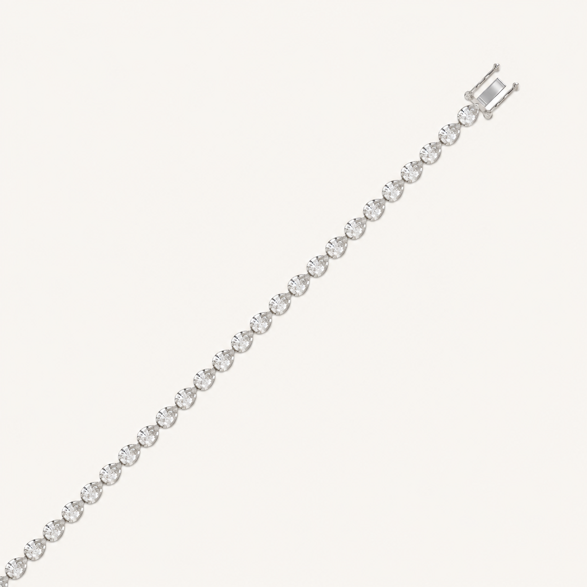 Pear-cut lab-grown diamond tennis bracelet in 14K white gold, open clasp detail
