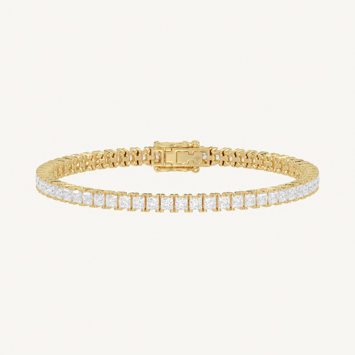 Princess-cut lab-grown diamond tennis bracelet in yellow gold, full view