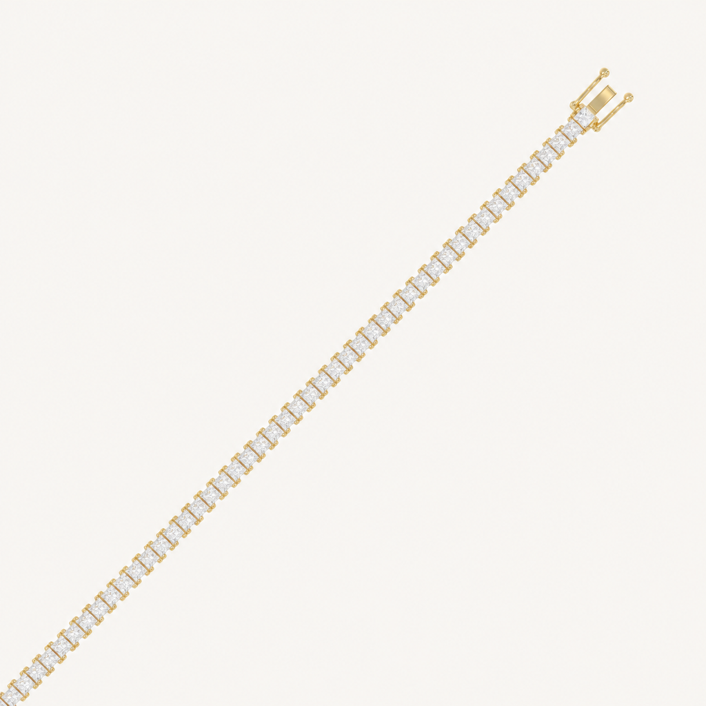 Yellow gold princess-cut diamond bracelet with open clasp