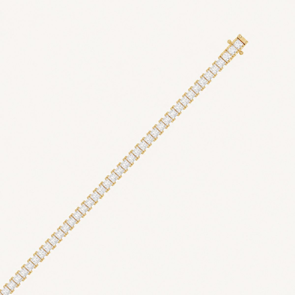 Yellow gold princess-cut diamond bracelet with closed clasp