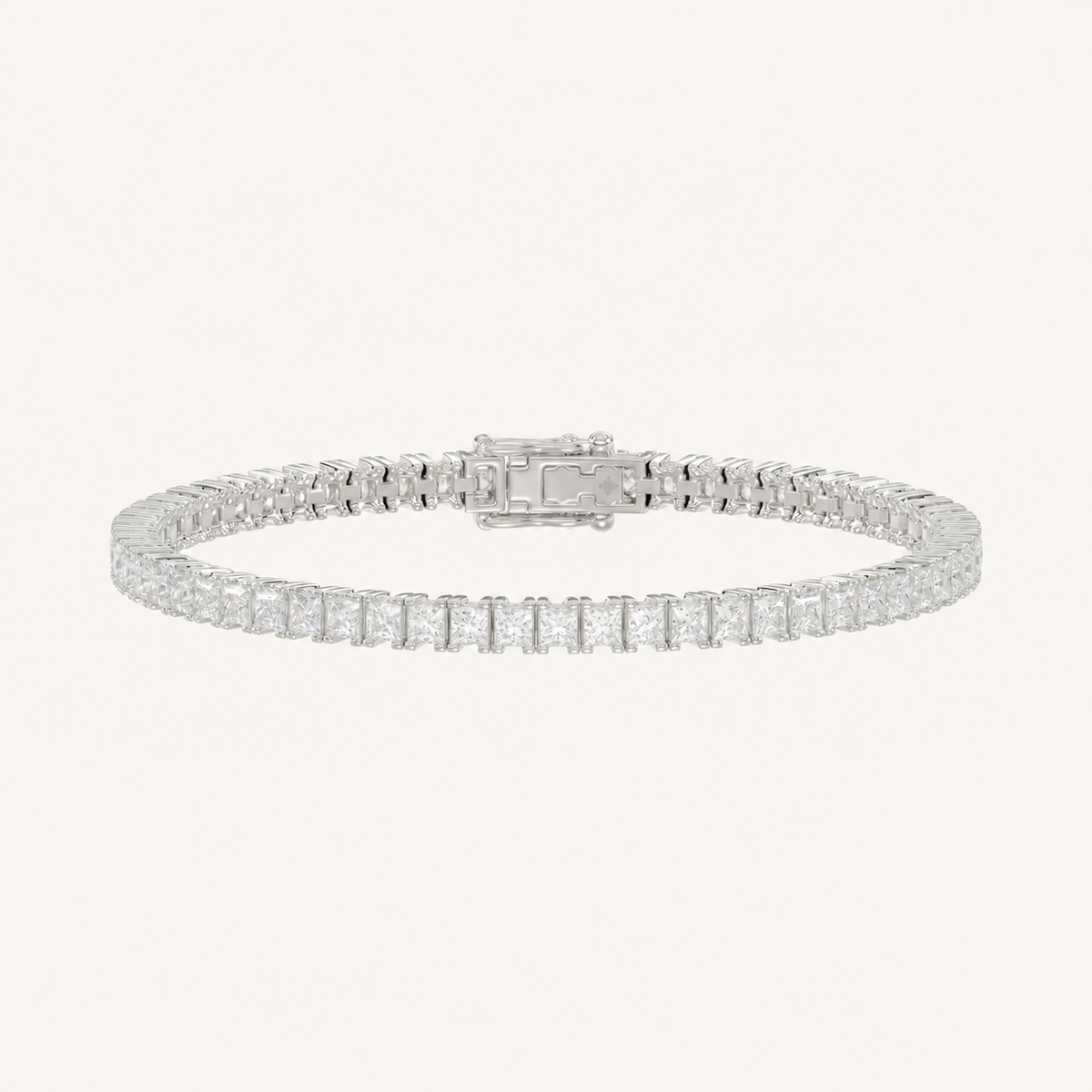 Princess-cut lab-grown diamond tennis bracelet in white gold, full view