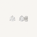 Three-prong martini lab-grown diamond stud earrings in white gold, angled view