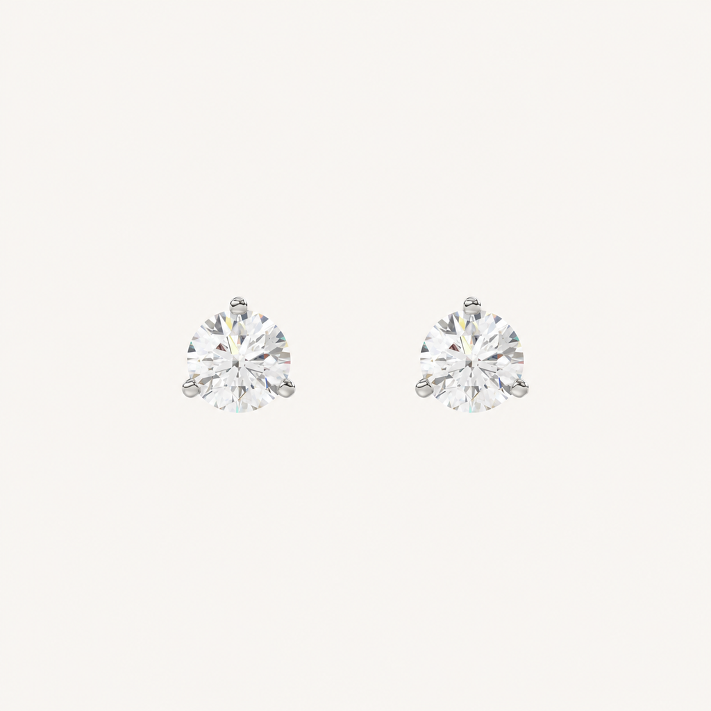 Three-prong martini lab-grown diamond stud earrings in white gold, front pair view