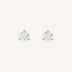 Three-prong martini lab-grown diamond stud earrings in white gold, front pair view