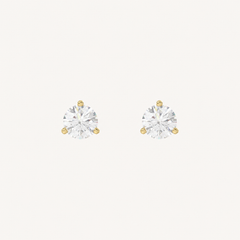 Three-prong martini lab-grown diamond stud earrings in yellow gold, front pair view